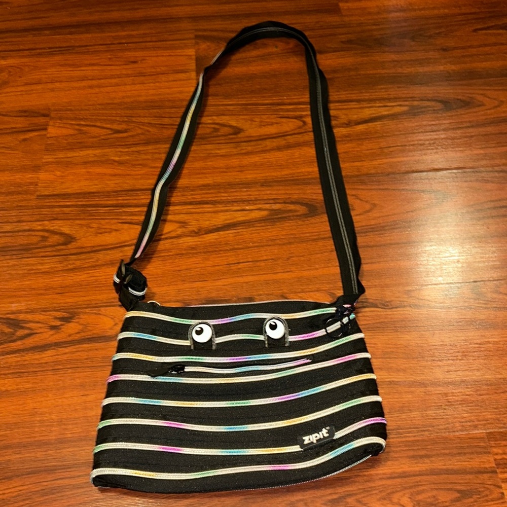 ZIPIT Monster Color Sparkle Stripes Zipper Crossbody Adjustable Strap Bag